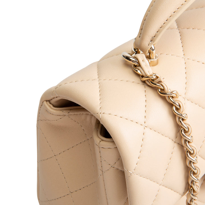 CHANEL Lambskin Top Handle Rectangular Single Flap - Beige