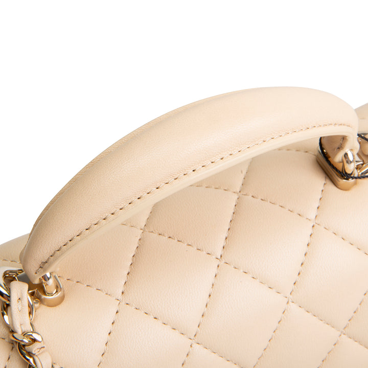 CHANEL Lambskin Top Handle Rectangular Single Flap - Beige