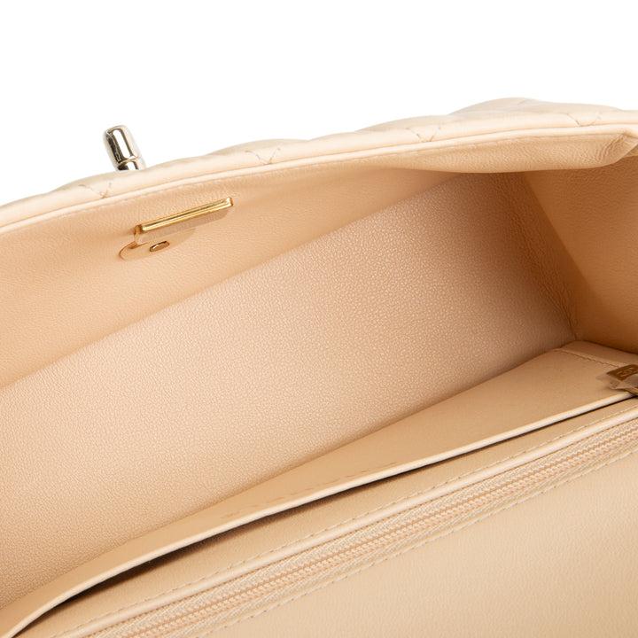 CHANEL Lambskin Top Handle Rectangular Single Flap - Beige