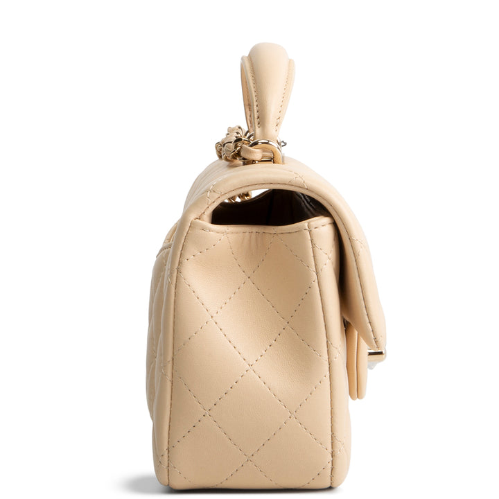 CHANEL Lambskin Top Handle Rectangular Single Flap - Beige