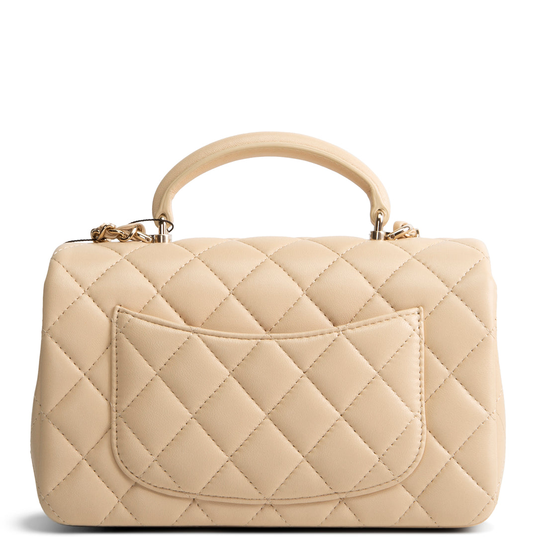 CHANEL Lambskin Top Handle Rectangular Single Flap - Beige