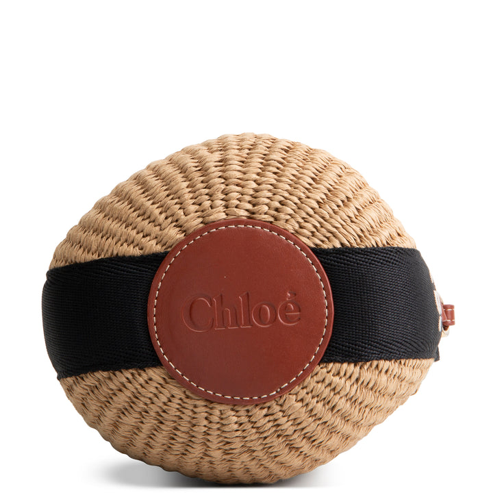 Chloe Woody Small Brown Woven Raffia Bucket Bag