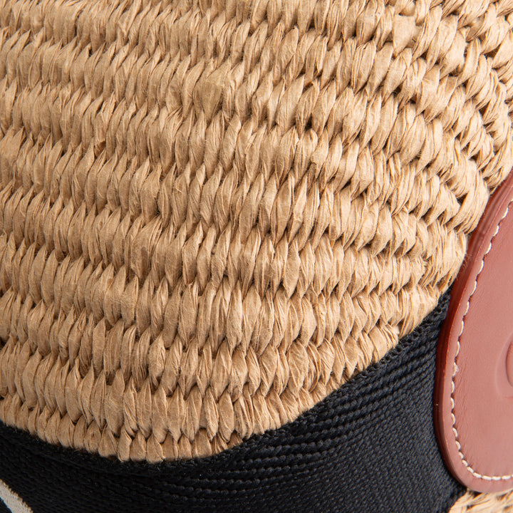 Chloe Woody Small Brown Woven Raffia Bucket Bag