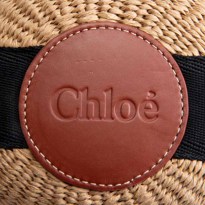 Chloe Woody Small Brown Woven Raffia Bucket Bag