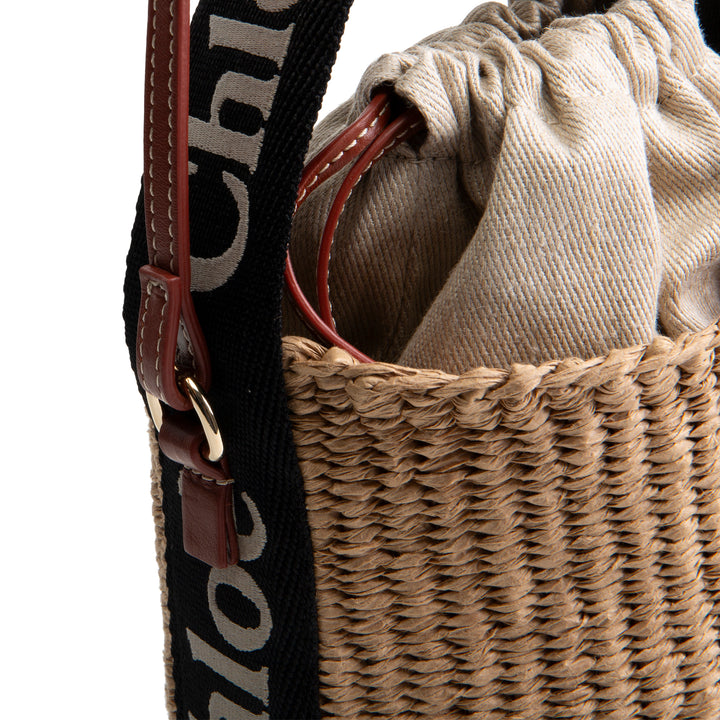 Chloe Woody Small Brown Woven Raffia Bucket Bag