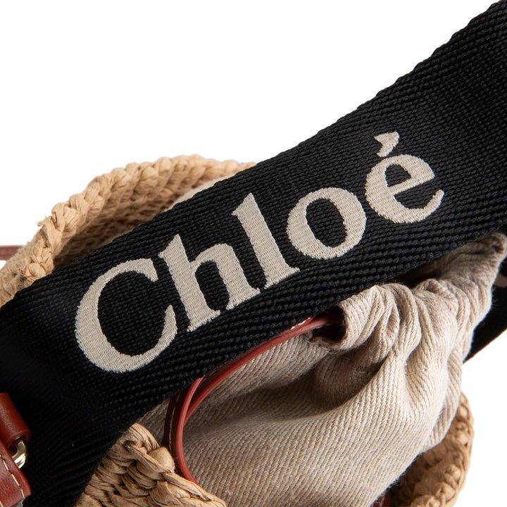 Chloe Woody Small Brown Woven Raffia Bucket Bag