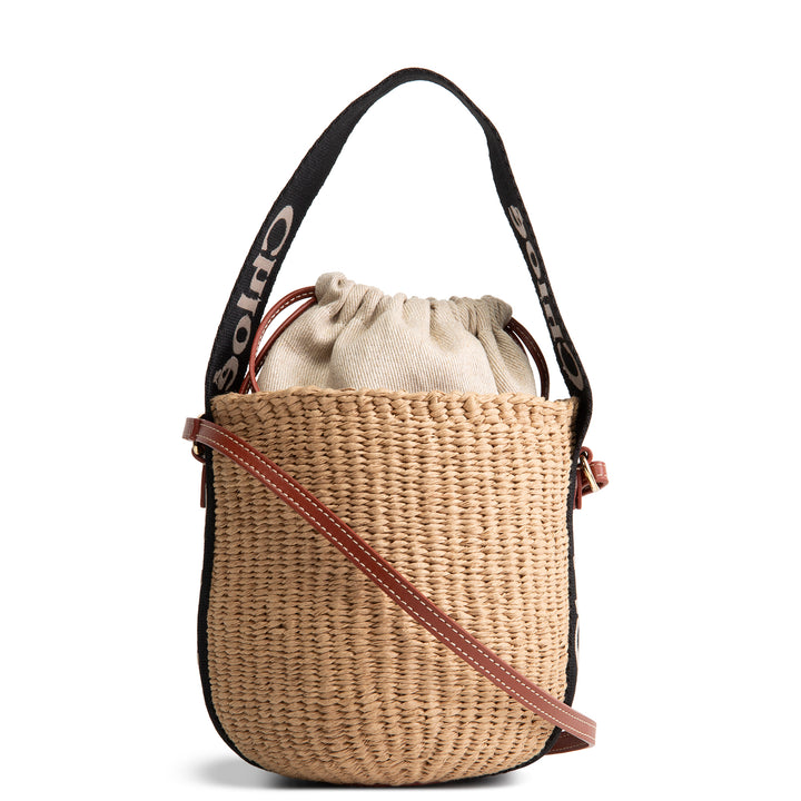 Chloe Woody Small Brown Woven Raffia Bucket Bag