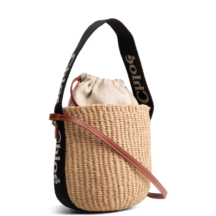 Chloe Woody Small Brown Woven Raffia Bucket Bag