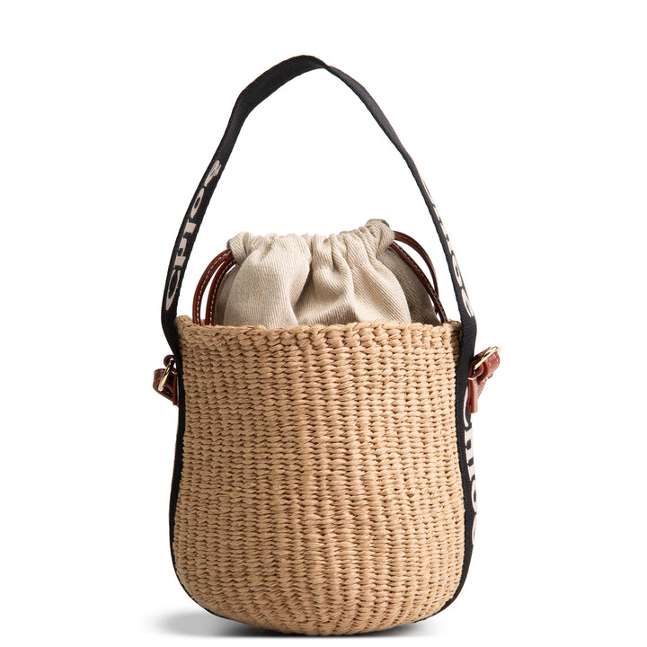 Chloe Woody Small Brown Woven Raffia Bucket Bag