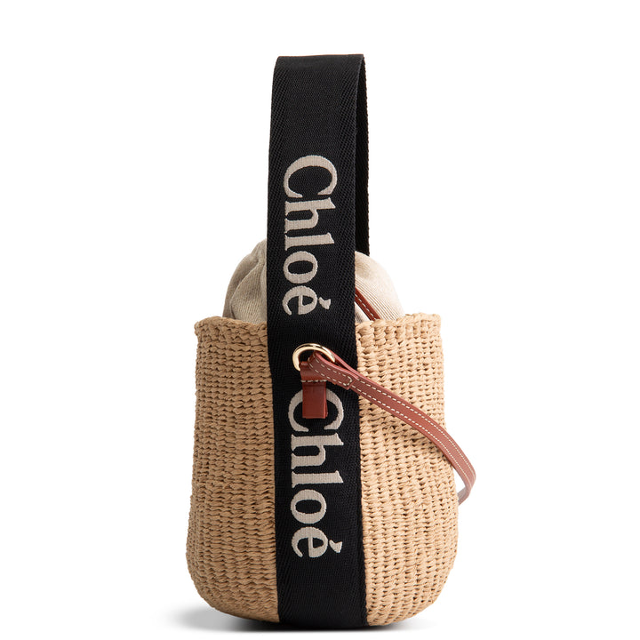 Chloe Woody Small Brown Woven Raffia Bucket Bag