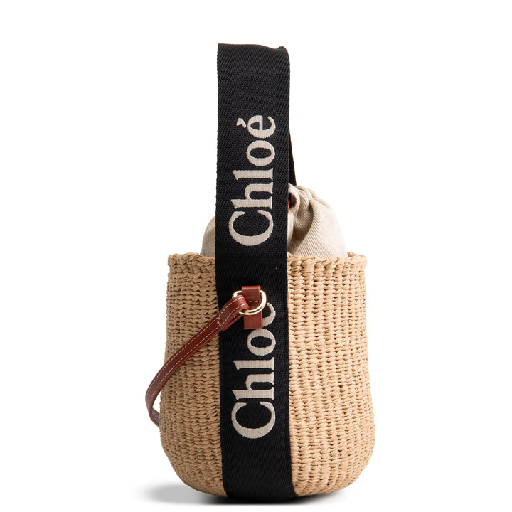 Chloe Woody Small Brown Woven Raffia Bucket Bag