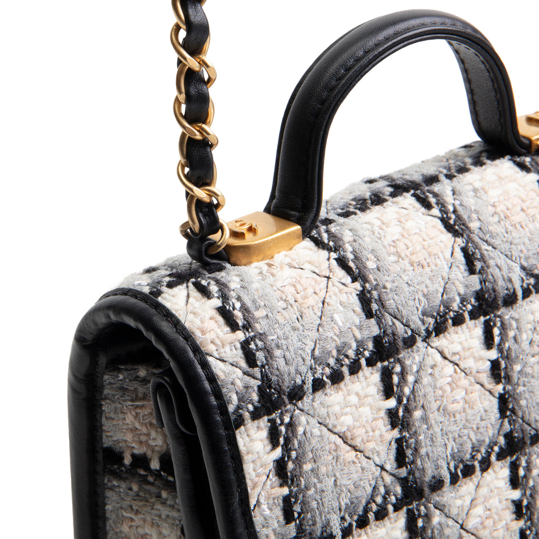 CHANEL Tweed Top Handle School Memory Flap Bag