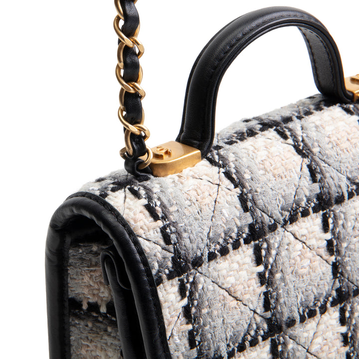 CHANEL Tweed Top Handle School Memory Flap Bag