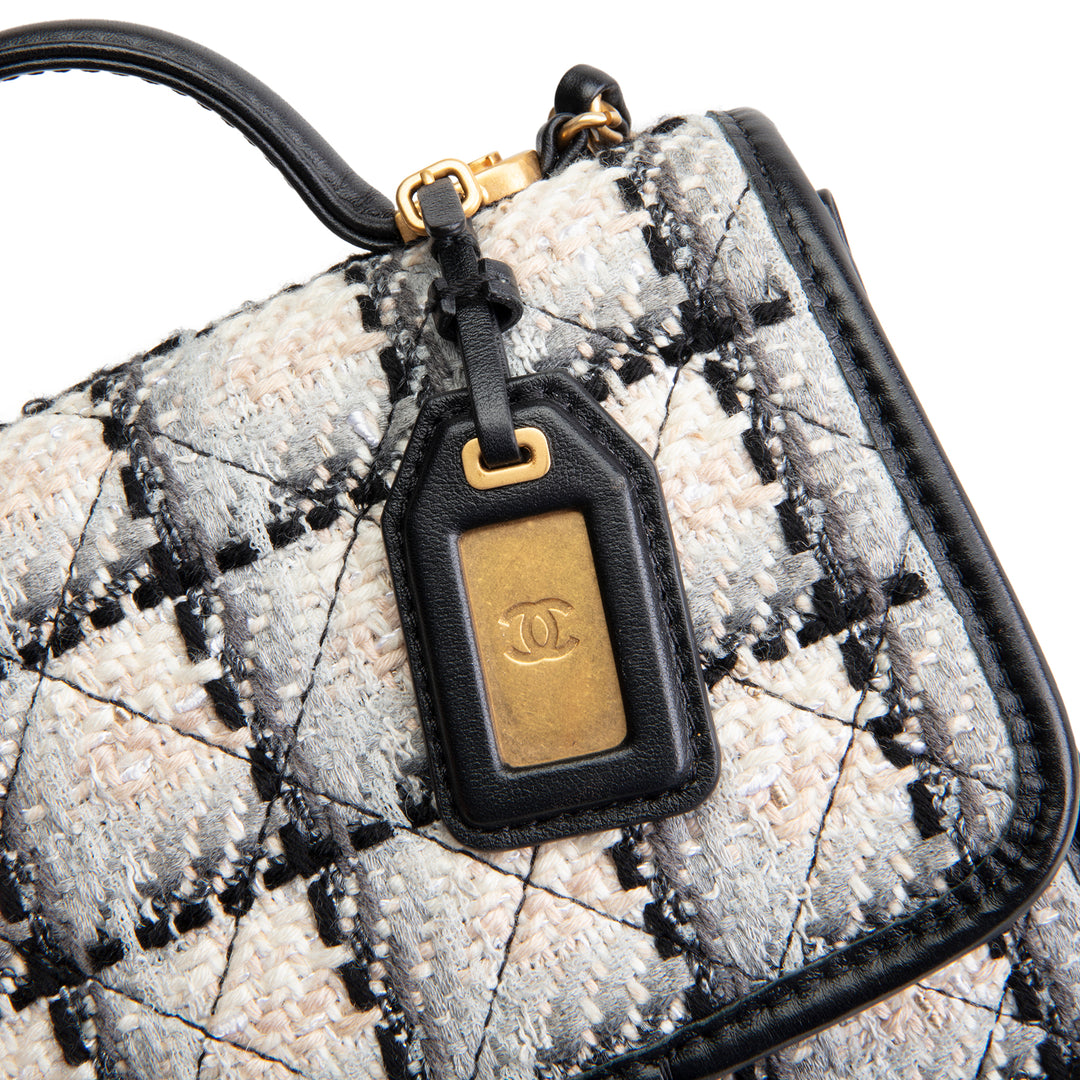 CHANEL Tweed Top Handle School Memory Flap Bag