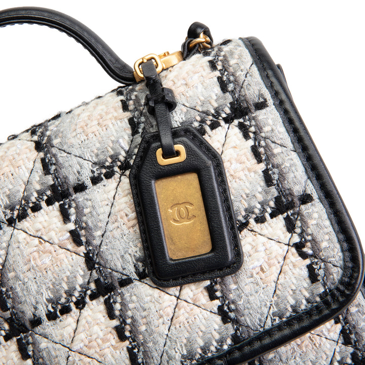 CHANEL Tweed Top Handle School Memory Flap Bag