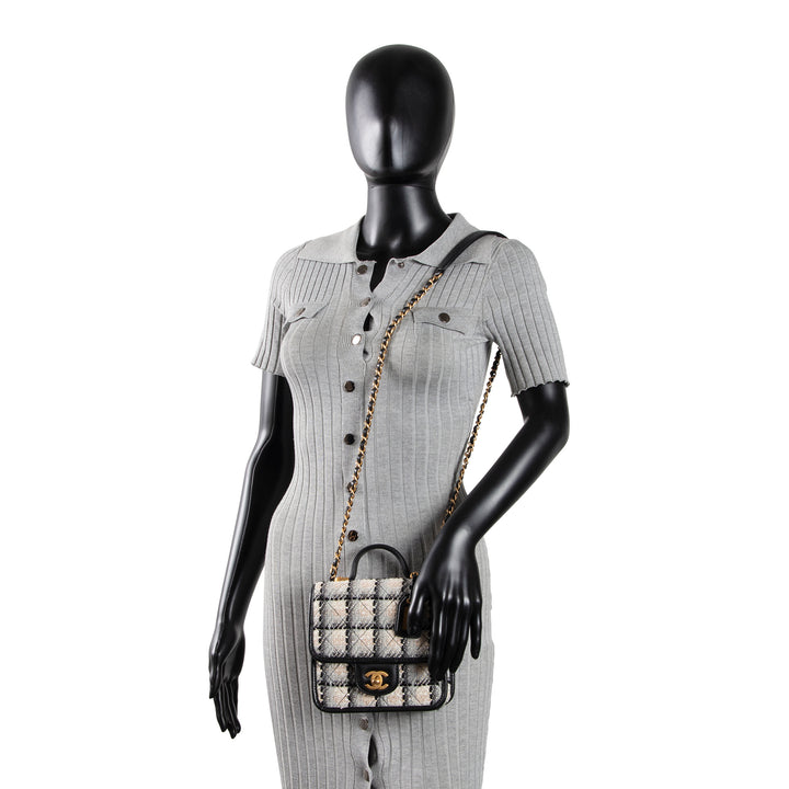 CHANEL Tweed Top Handle School Memory Flap Bag