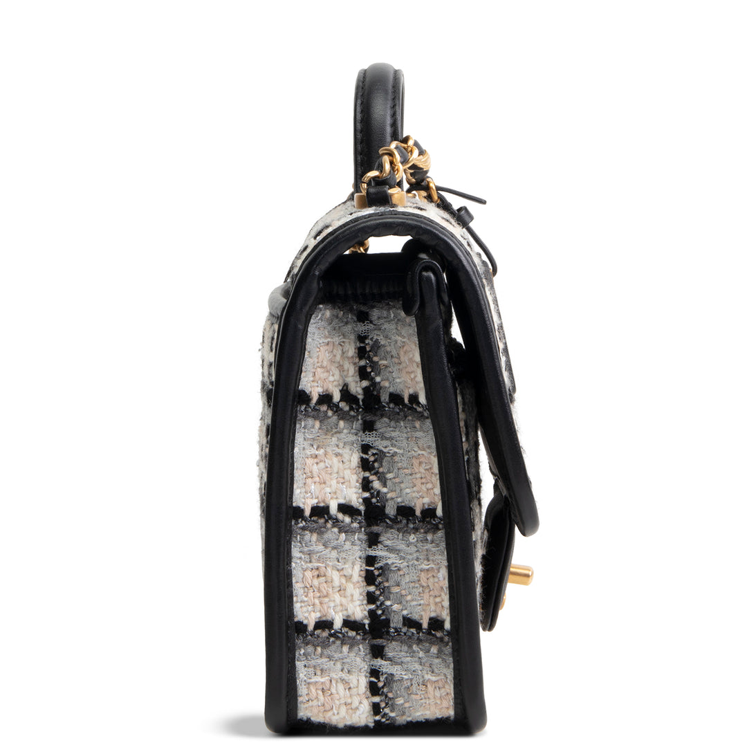 CHANEL Tweed Top Handle School Memory Flap Bag