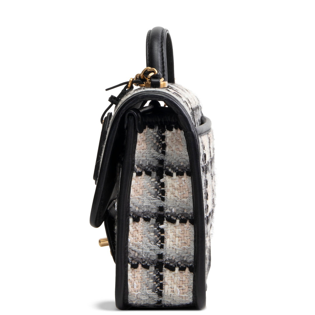 CHANEL Tweed Top Handle School Memory Flap Bag