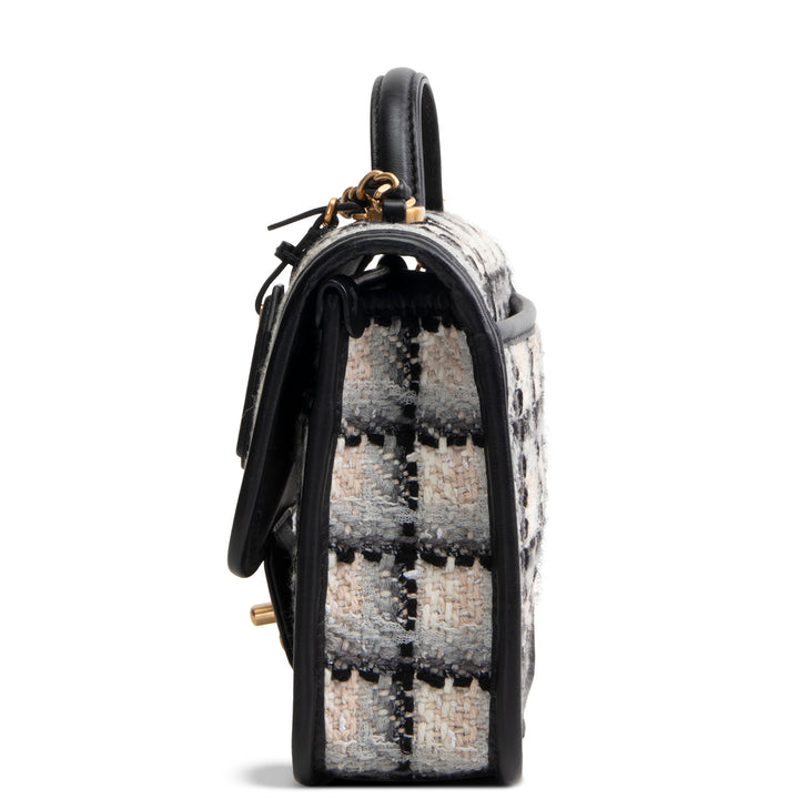 CHANEL Tweed Top Handle School Memory Flap Bag