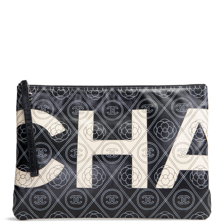 CHANEL Camellia Maxi Pouch - Black/Ivory
