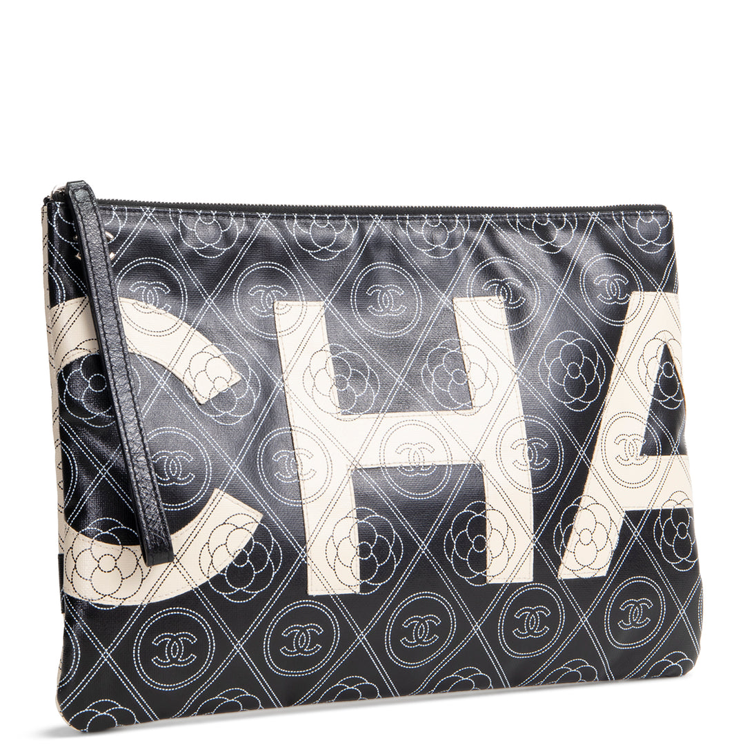 CHANEL Camellia Maxi Pouch - Black/Ivory