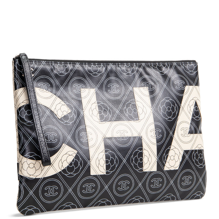 CHANEL Camellia Maxi Pouch - Black/Ivory