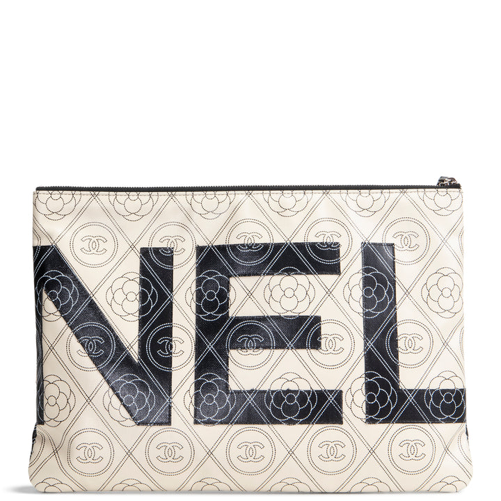 CHANEL Camellia Maxi Pouch - Black/Ivory