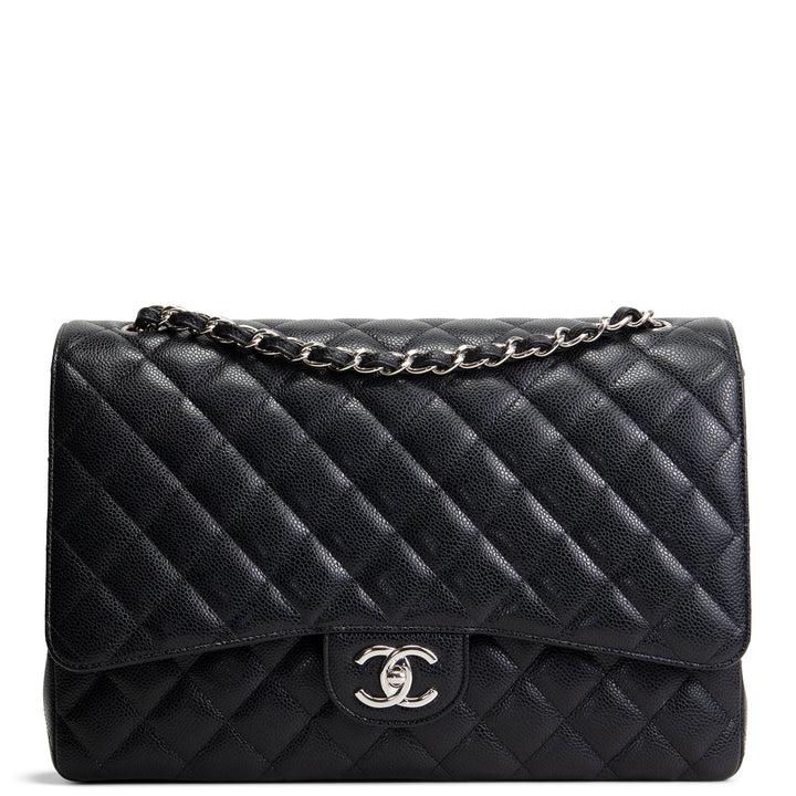CHANEL Classic Caviar Double Flap Maxi Bag - Black