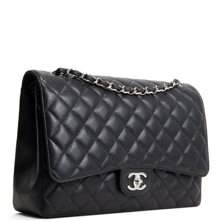 CHANEL Classic Caviar Double Flap Maxi Bag - Black