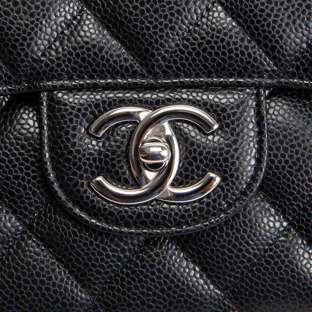 CHANEL Classic Caviar Double Flap Maxi Bag - Black