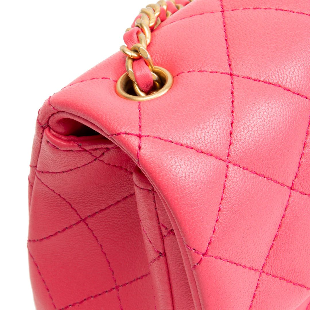 CHANEL Lambskin Pearl Crush Mini Flap Bag - Neon Pink