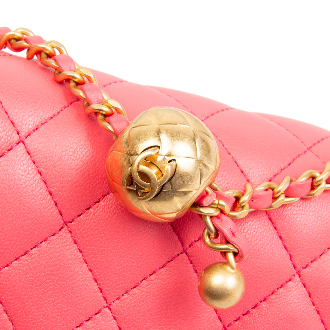CHANEL Lambskin Pearl Crush Mini Flap Bag - Neon Pink