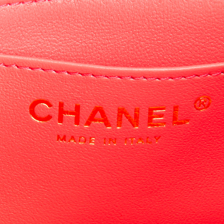 CHANEL Lambskin Pearl Crush Mini Flap Bag - Neon Pink