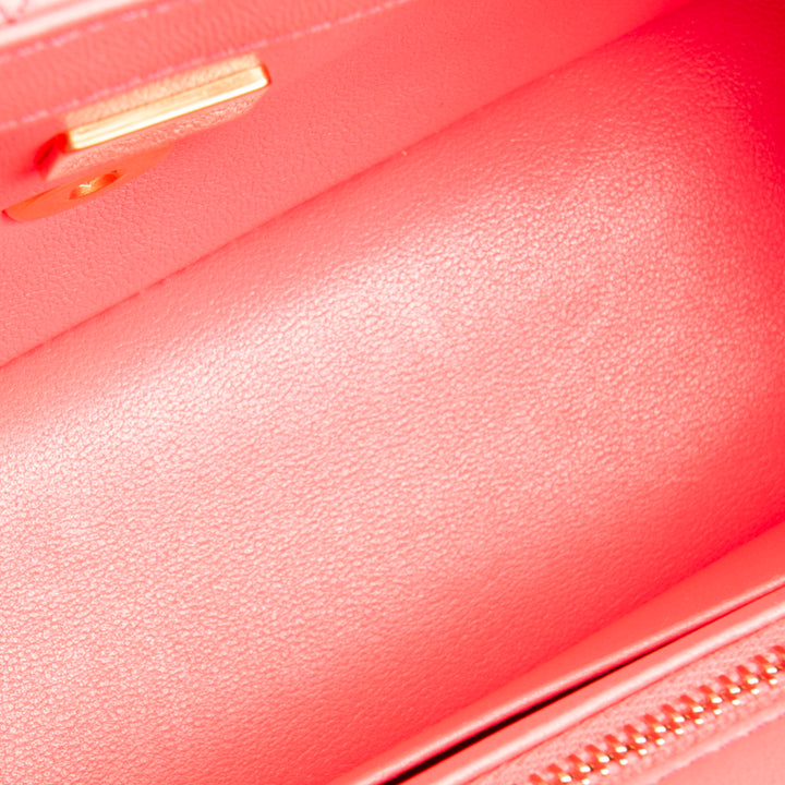 CHANEL Lambskin Pearl Crush Mini Flap Bag - Neon Pink