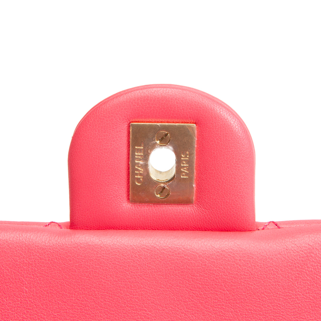 CHANEL Lambskin Pearl Crush Mini Flap Bag - Neon Pink