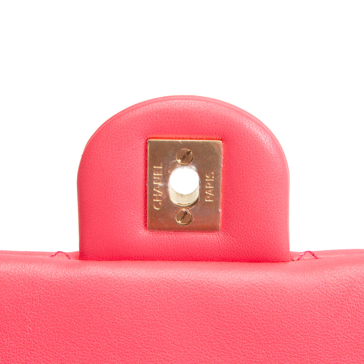 CHANEL Lambskin Pearl Crush Mini Flap Bag - Neon Pink