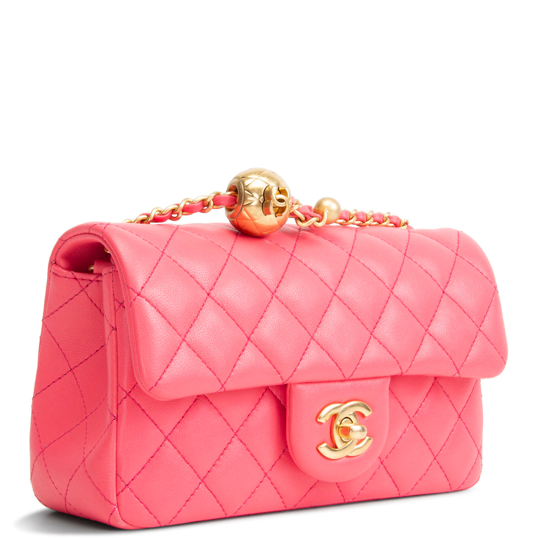 CHANEL Lambskin Pearl Crush Mini Flap Bag - Neon Pink
