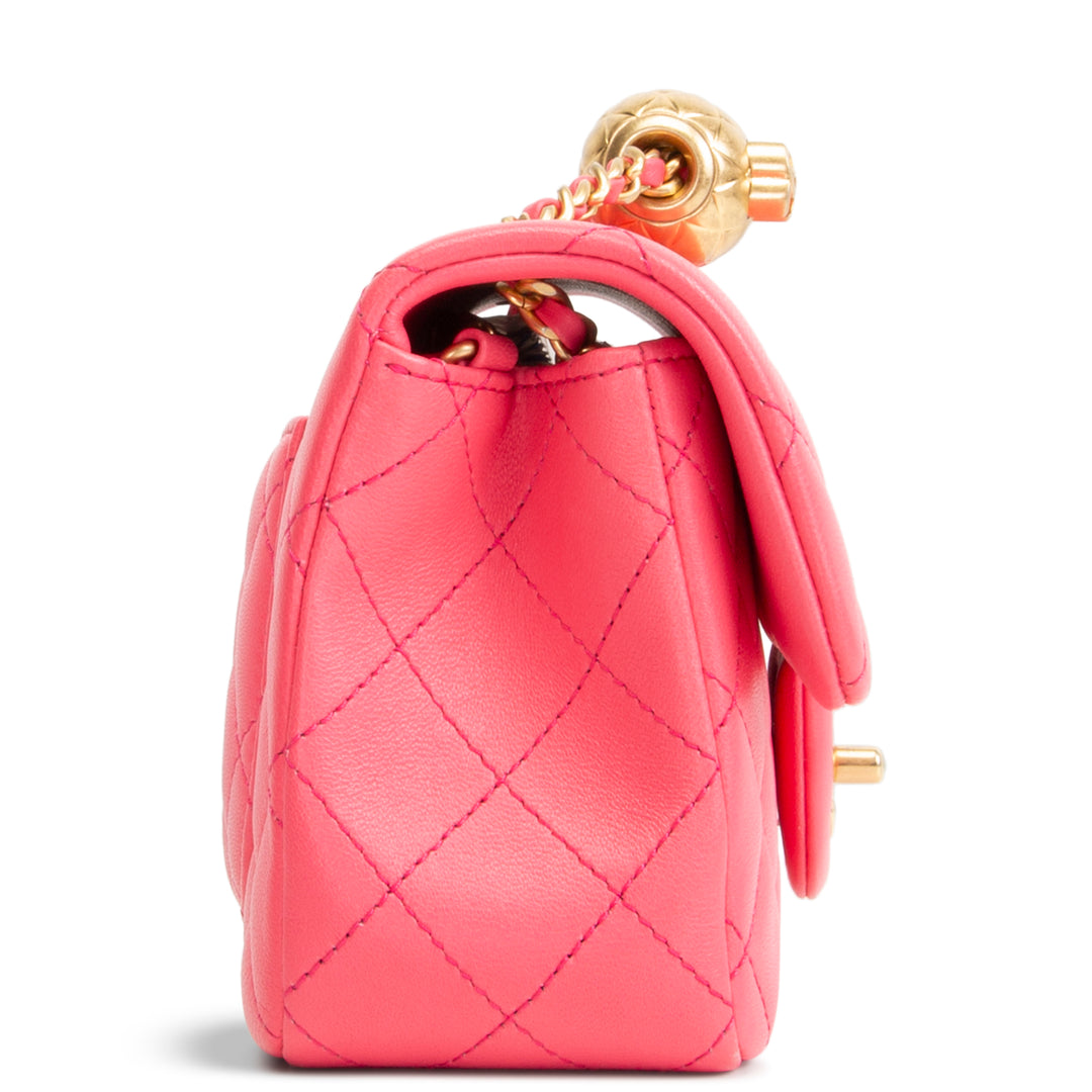 CHANEL Lambskin Pearl Crush Mini Flap Bag - Neon Pink