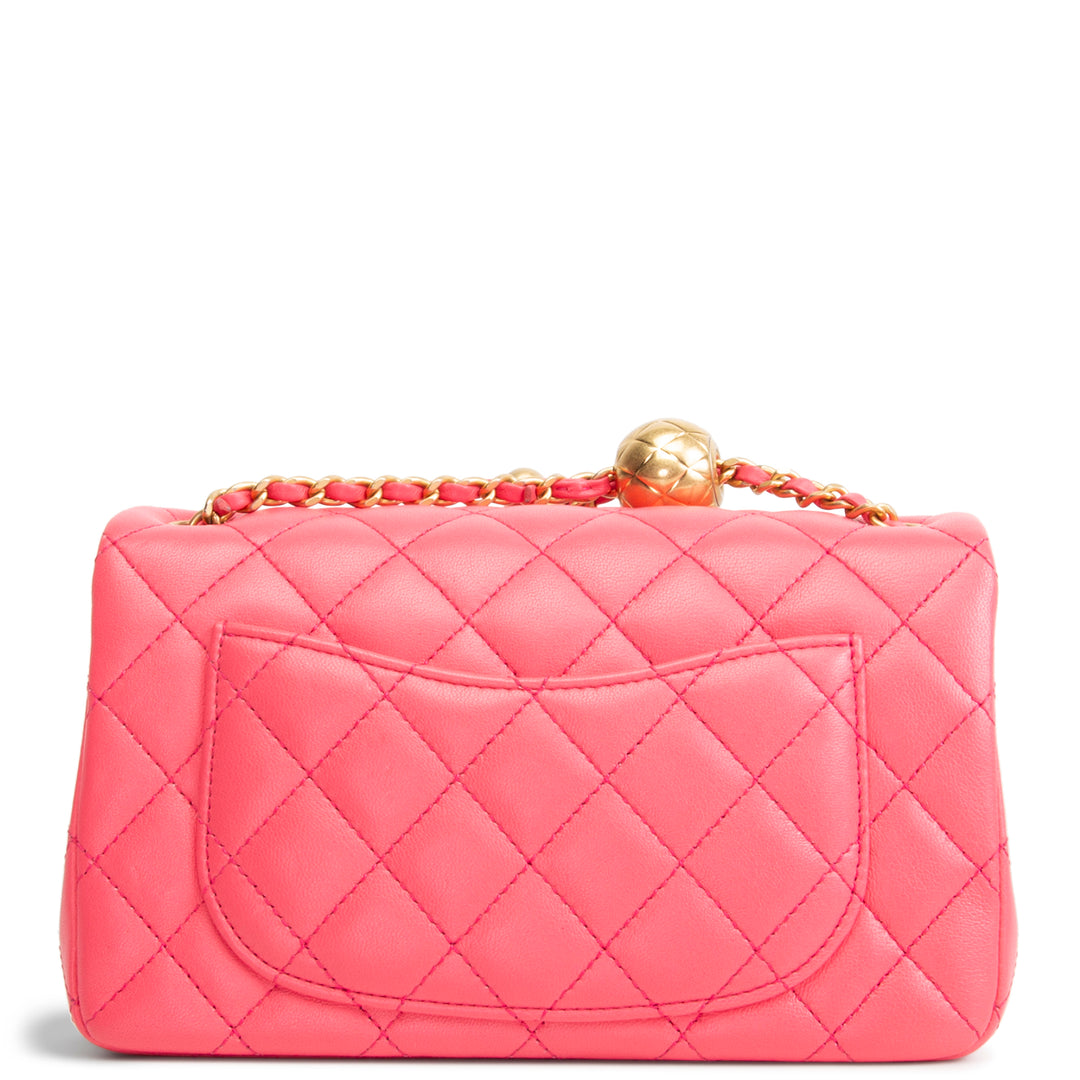 CHANEL Lambskin Pearl Crush Mini Flap Bag - Neon Pink