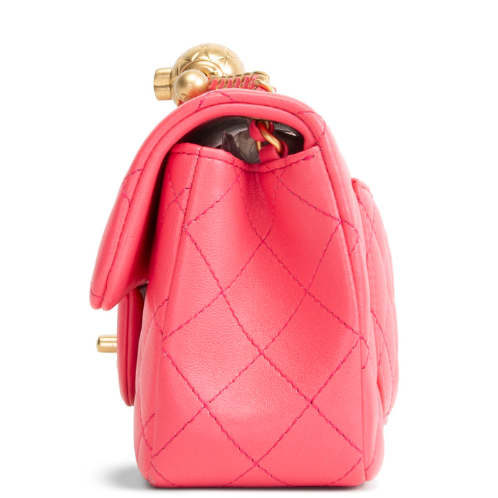 CHANEL Lambskin Pearl Crush Mini Flap Bag - Neon Pink