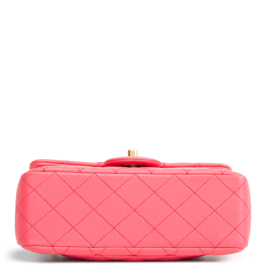 CHANEL Lambskin Pearl Crush Mini Flap Bag - Neon Pink