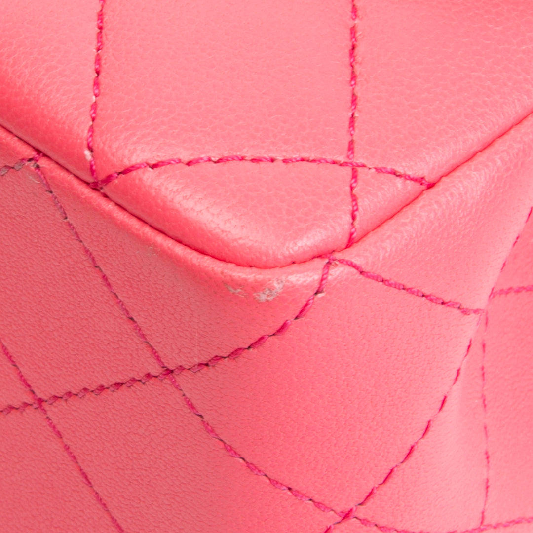 CHANEL Lambskin Pearl Crush Mini Flap Bag - Neon Pink
