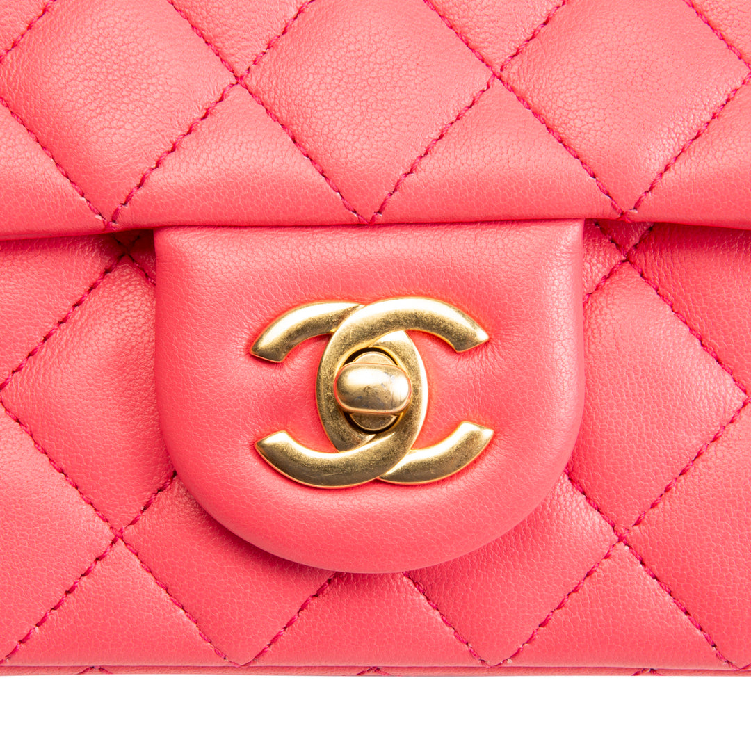 CHANEL Lambskin Pearl Crush Mini Flap Bag - Neon Pink