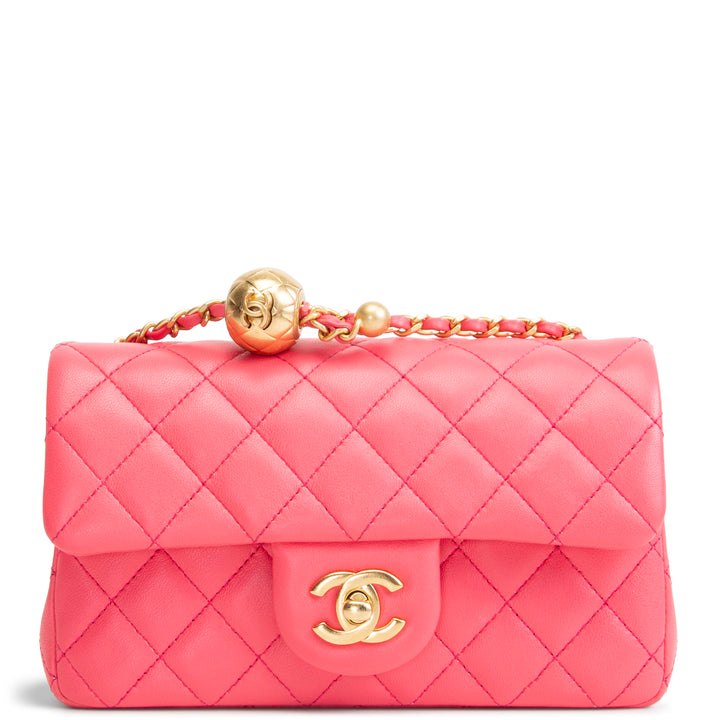 CHANEL Lambskin Pearl Crush Mini Flap Bag - Neon Pink