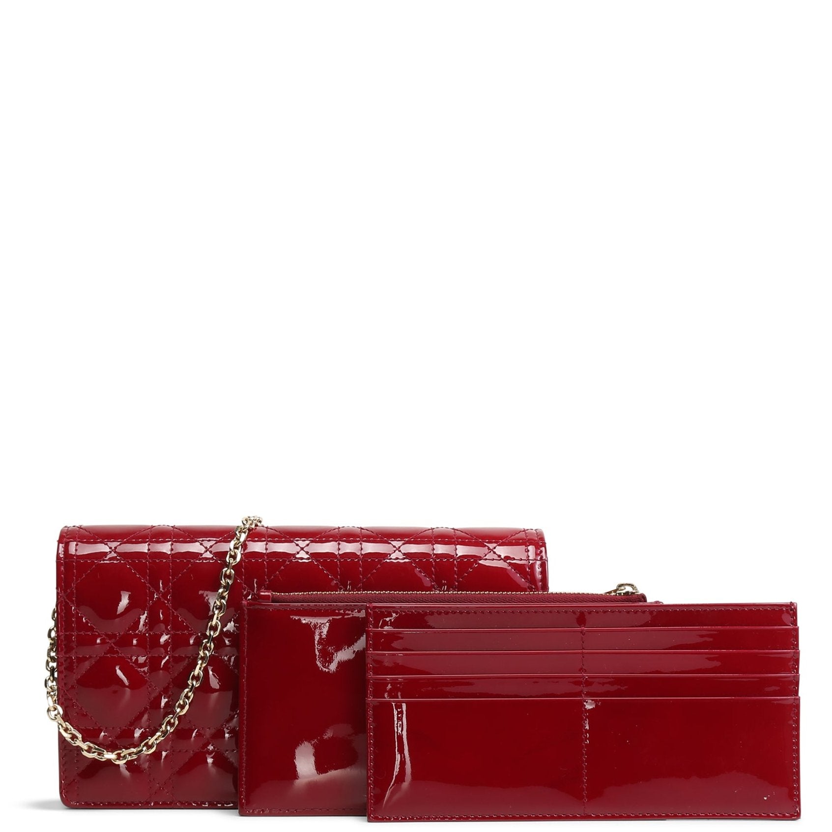 CHRISTIAN DIOR Patent Lady Dior Pouch On Chain Cherry Red ALB