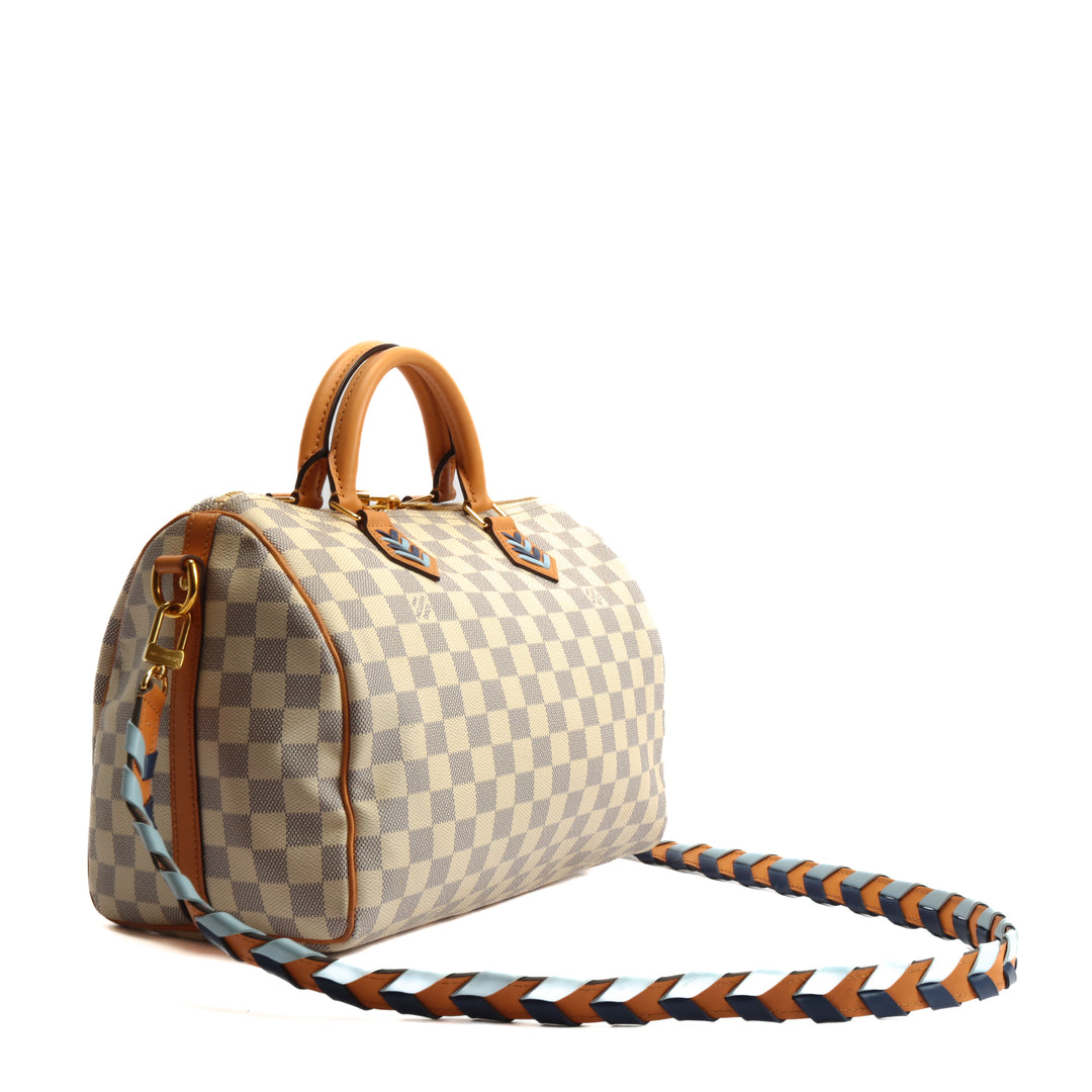 LOUIS VUITTON Damier Azur Braided Speedy Bandouliere 30 Blue