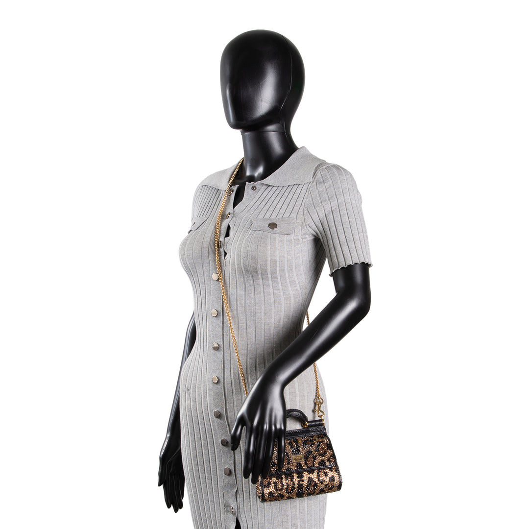DOLCE & GABBANA Crystal Embellished Leopard Super Mini Miss Sicily - Brown