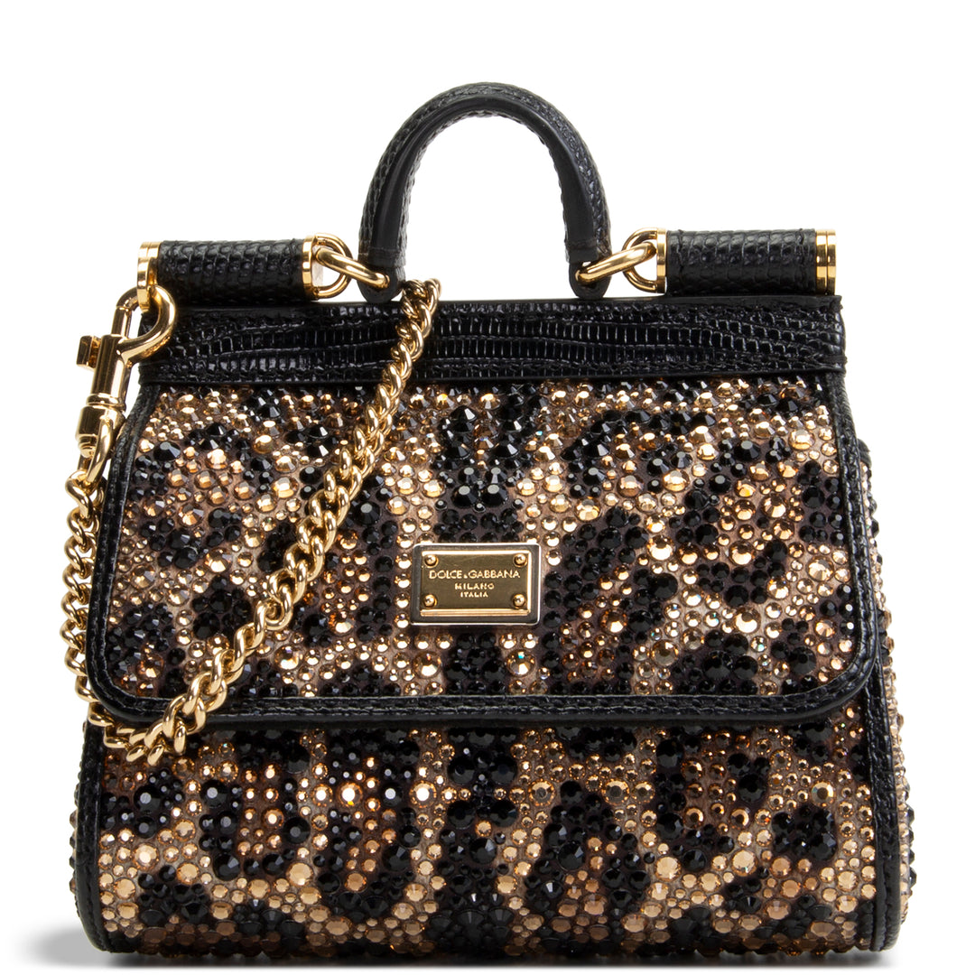 DOLCE & GABBANA Crystal Embellished Leopard Super Mini Miss Sicily - Brown