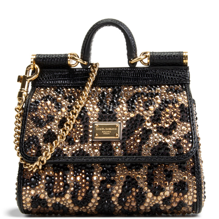 DOLCE & GABBANA Crystal Embellished Leopard Super Mini Miss Sicily - Brown