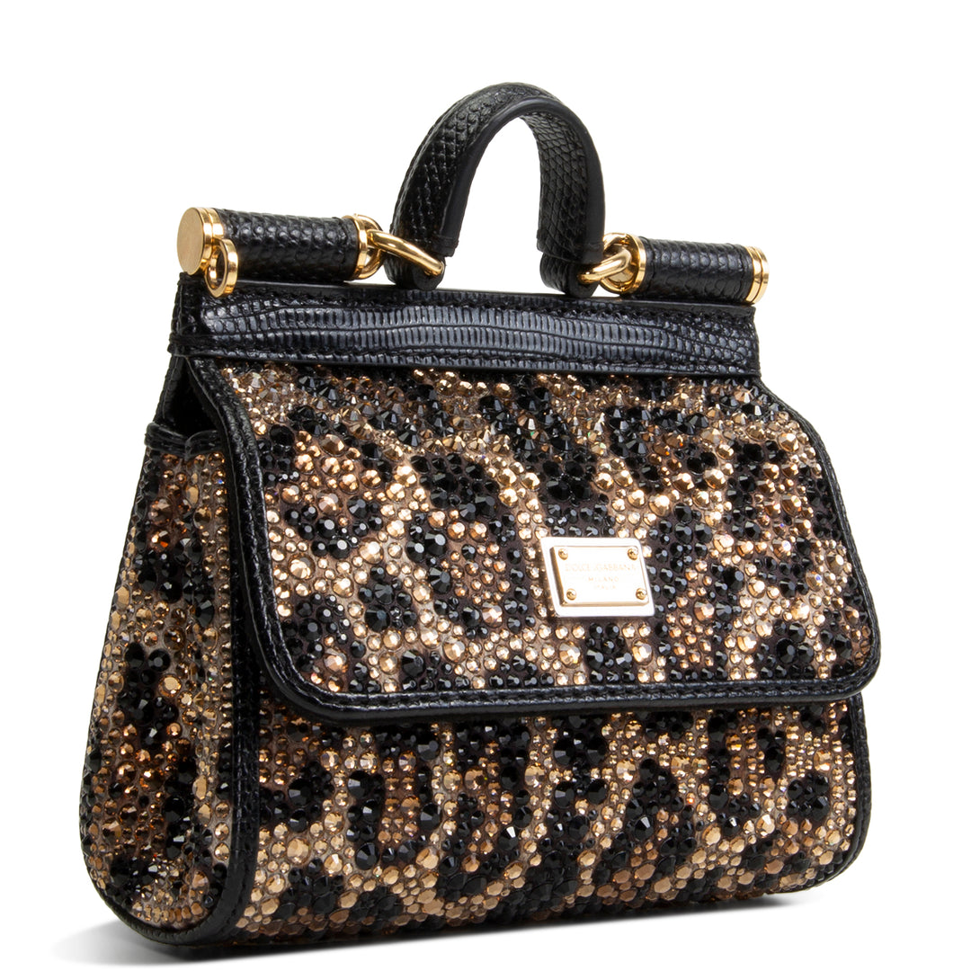 DOLCE & GABBANA Crystal Embellished Leopard Super Mini Miss Sicily - Brown
